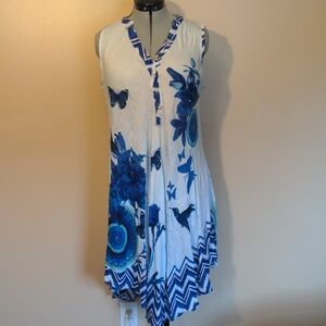 Elegant Asymmetrical Blue and White Dress